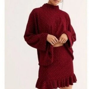Free People Set the Mood 2pc Sweater & Skirt Set  poetic in copper combo size XS